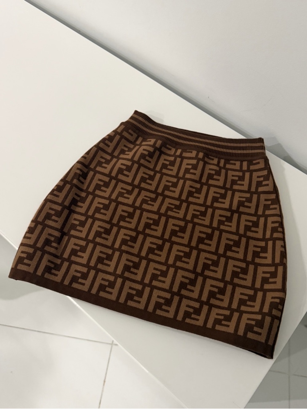 Fendi Brown Logo Jacquard Knit Mini Skirt - Picture 3 of 5